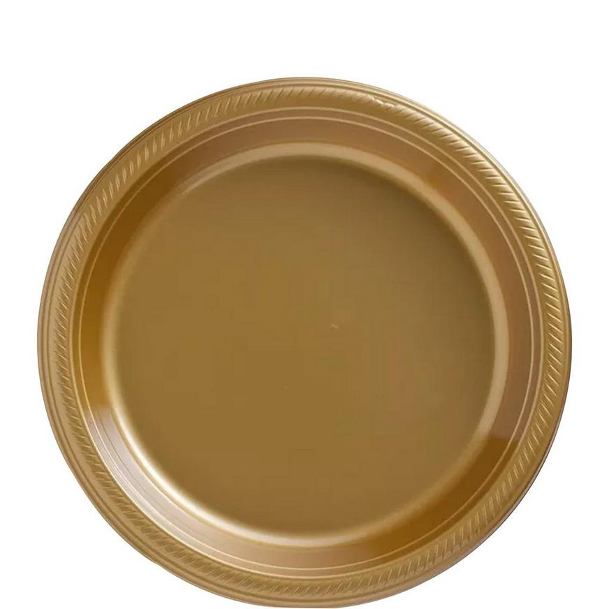 Gold Plastic Dessert Plates, 7in, 50ct